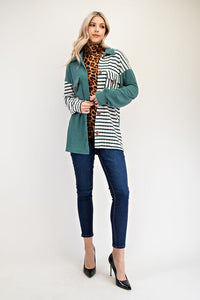 Celeste Turquoise Striped Button Up Dropped Shoulder Shacket