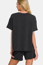 Ladda upp bild till gallerivisning, Zenana Black Ribbed Knit T-Shirt and Shorts Set
