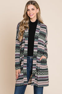 BOMBOM Aztec Open Front Long Sleeve Cardigan