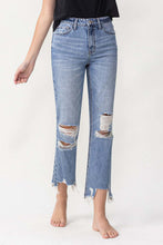 Carica l&#39;immagine nel visualizzatore di Gallery, Lovervet High Waisted Distressed Chewed Raw Hem Blue Denim Straight Leg Jeans
