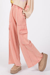 SAGE + FIG Rose Pink Mineral Washed Terry Knit Wide Leg Pants