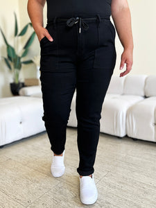 Judy Blue High Waist Double Roll Cuff Black Denim Jeans