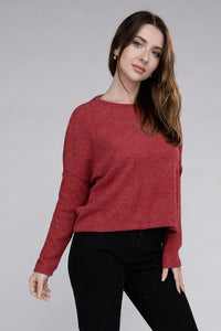 Zenana Seam Detailed Long Dolman Sleeve Cropped Ribbed Knit Top