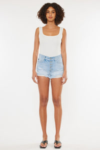 Kancan Distressed Button Fly Blue Denim Jean Shorts