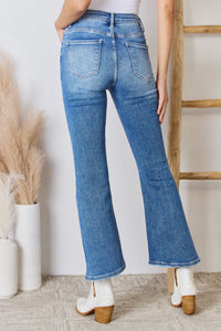 RISEN High Waisted Washed Blue Denim Flared Leg Jeans