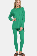 Cargar imagen en el visor de la galería, Zenana Green Brushed Microfiber Top and Leggings Lounge Set
