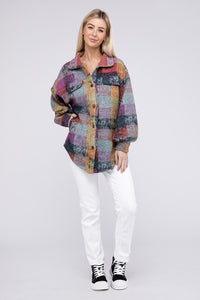 Bibi Multicolor Checkered Plaid Button Down Relaxed Fit Shacket