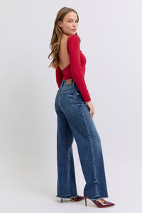 Judy Blue Raw Hem Mid Rise Blue Denim Jeans