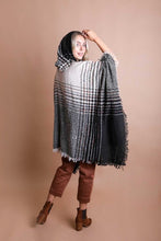 Load image into Gallery viewer, Leto Herringbone Tweed Hooded Frayed Edge Poncho
