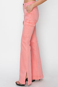 RISEN Pink Side Slit Cargo Bootcut Jeans