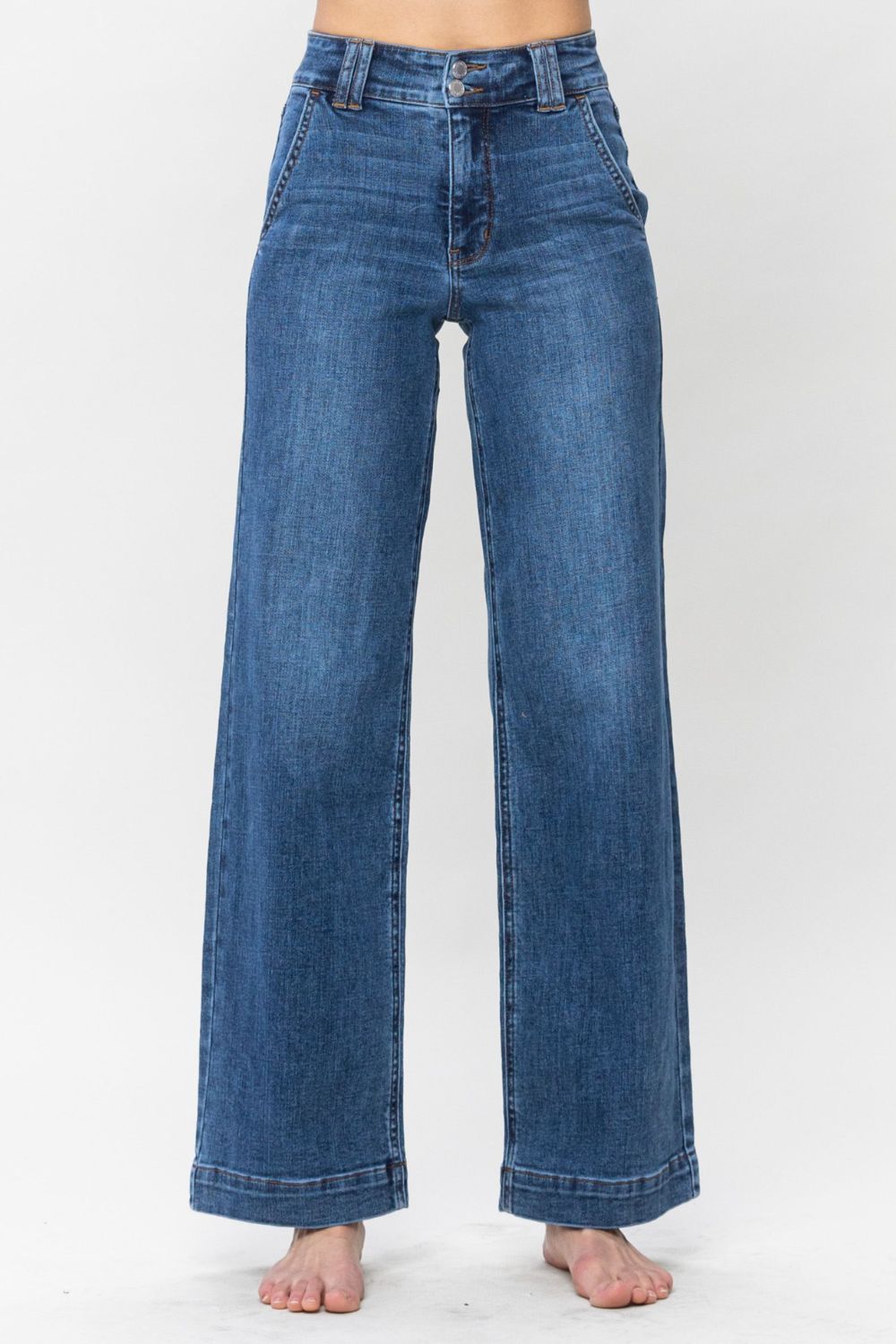 Judy Blue Double Button Wide Leg Blue Denim Jeans