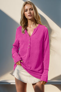 Double Take Solid Color Notched Thumbhole Long Sleeve Top