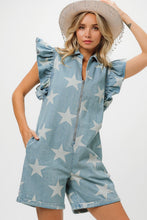 Load image into Gallery viewer, BiBi Star Half Zip Denim Romper
