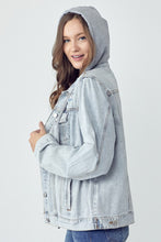 Ladda upp bild till gallerivisning, RISEN Distressed Blue Denim Jacket Knit Hoodie
