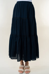 White Birch Black Tiered Maxi Skirt