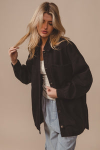 BiBi Black Button Up Washed Jacket