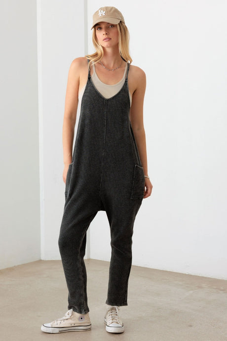 Le Lis Charcoal Waffle Knit Jumpsuit