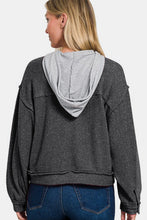 Cargar imagen en el visor de la galería, Zenana Black Brushed Hacci Button Down Hooded Shacket
