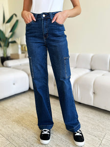 Judy Blue High Waist Straight Leg Blue Denim Cargo Jeans