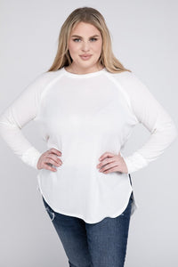 Zenana Plus Size Melange Baby Waffle Long Sleeve Top