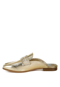 Rag Gold Adam Lane Stud Detail Metallic Pleather Mules