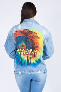 American Bazi Painted California LA Distressed Denim Jacket