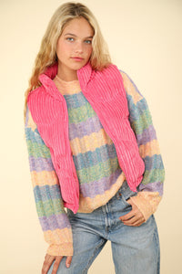 VERY J Pink Zip Up Padded Corduroy Puffer Vest