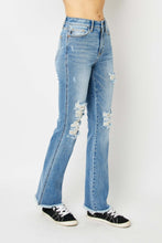 Load image into Gallery viewer, Judy Blue Distressed Raw Hem Blue Denim Bootcut Jeans
