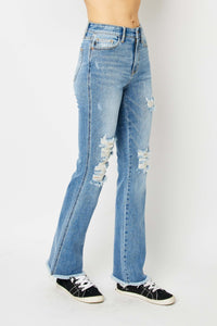 Judy Blue Distressed Raw Hem Blue Denim Bootcut Jeans