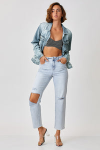 RISEN Button Down Ombre Washed Denim Jean Jacket