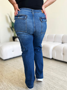 Judy Blue High Waist Straight Leg Blue Denim Cargo Jeans