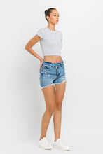 Load image into Gallery viewer, Lovervet Stepped Waist Raw Hem Blue Denim Jean Shorts
