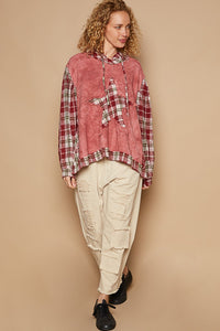 POL Star Patch Plaid Long Sleeve Hoodie