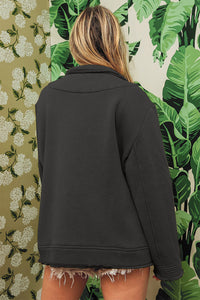 BiBi Black Single Breasted Washed Fleece Jacket