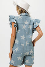 Load image into Gallery viewer, BiBi Star Half Zip Denim Romper
