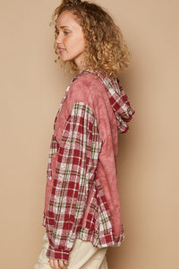 POL Star Patch Plaid Long Sleeve Hoodie