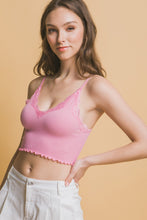 Load image into Gallery viewer, Love Tree Pink Seamless Lace Detail Cropped Cami
