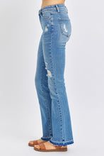 Load image into Gallery viewer, Judy Blue Mid Rise Destroyed Hem Distressed Blue Denim Jeans
