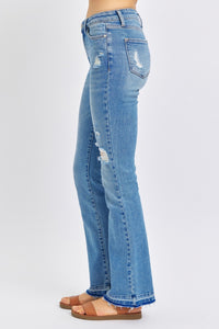 Judy Blue Mid Rise Destroyed Hem Distressed Blue Denim Jeans