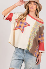 Load image into Gallery viewer, SAGE + FIG Plaid Color Block Star Patch Oversized Top
