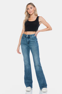 Judy Blue Tummy Control Raw Hem Blue Wash Denim Flared Leg Jeans