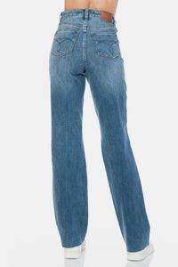 Judy Blue Tummy Control Cut Raw Hem Blue Denim Straight Leg Jeans