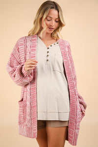 VERY J Red Wash Cable Knit Open Front Cardigan