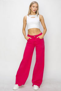 RISEN High Rise Wide Leg Fuscia Denim Jeans