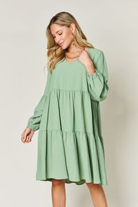 Double Take Solid Color Tiered Luxe Knit Dress