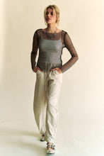 Cargar imagen en el visor de la galería, Davi &amp; Dani Black Sheer Rhinestone Embellished Mesh Top
