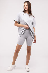 Zenana Cotton Blend Top & Biker Shorts Loungewear Set