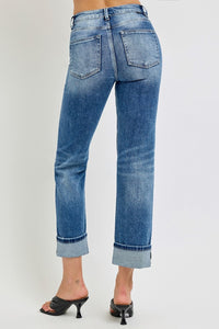 RISEN High Rise Crop Straight Leg Blue Denim Jeans