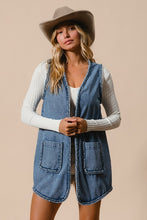 Ladda upp bild till gallerivisning, BiBi Braided Trim Open Front Blue Denim Vest
