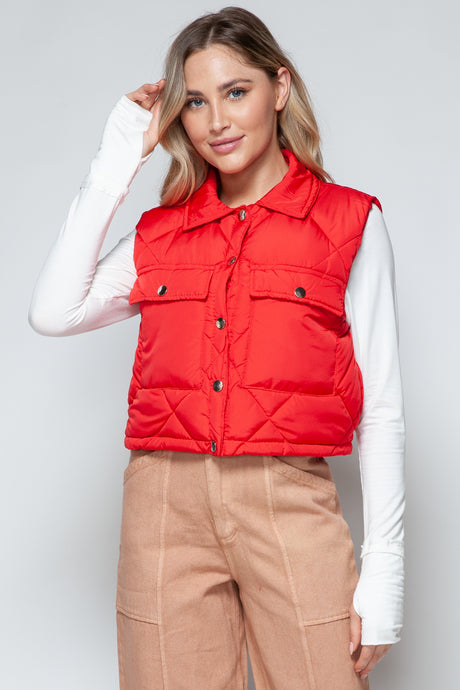 Snobbish Red Snap Down Quilted Cropped Vest